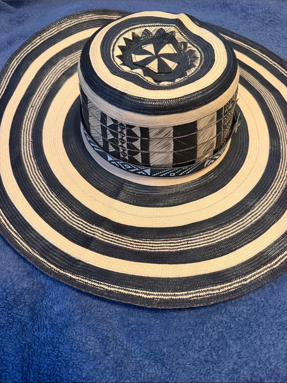 Handwoven Black and Cream Decorative Straw Hat - Unbranded Colombian Hat